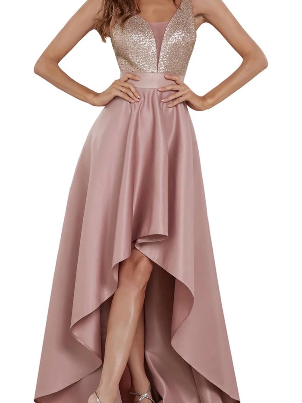 Ever Pretty Rose Gold Sequin Bodice High-Low Gown